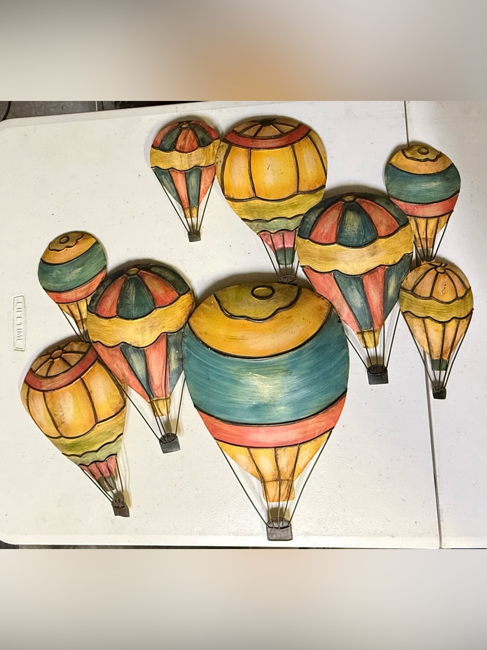 Vintage 3D Metal Hot Air Balloon Wall Art Set- Rustic Folk Art Decor